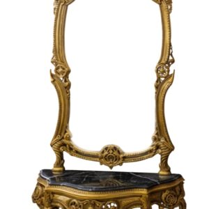 Consola baja y espejo de madera tallada y dorada