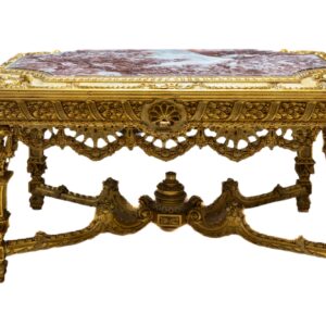 Mesa con mármol de madera tallada y dorada