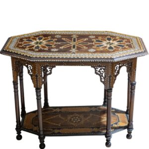 Mesa árabe octogonal irregular con incrustaciones de  taracea